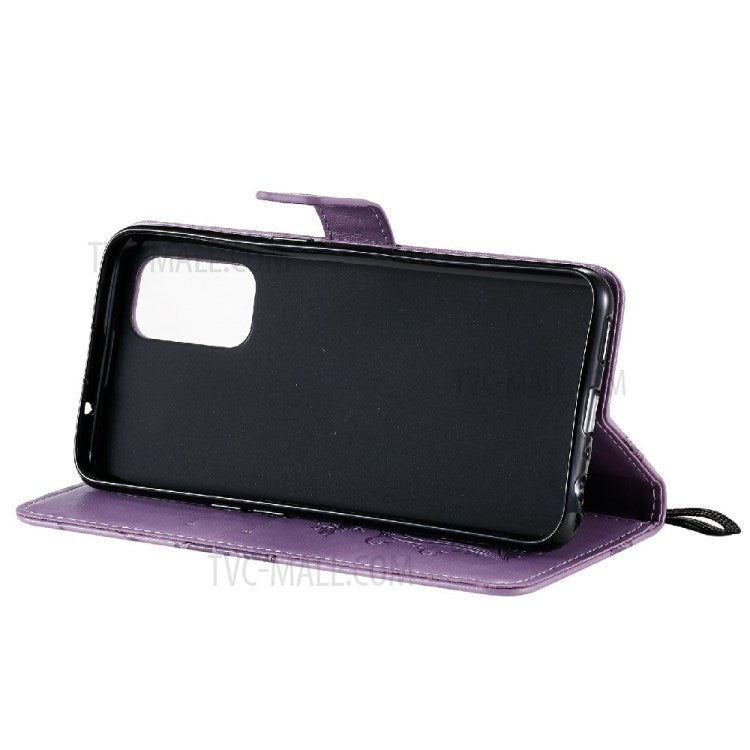 KT Imprinting Flower Series-2 Butterfly Pattern Imprinting Protective Shockproof Magnetic Clasp Wallet Leather Phone Cover Case with Stand for Oppo Reno5 4G/5G/Reno5 K/Find X3 Lite - Purple