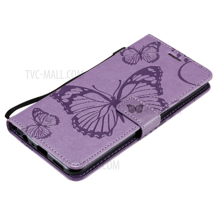 KT Imprinting Flower Series-2 Butterfly Pattern Imprinting Protective Shockproof Magnetic Clasp Wallet Leather Phone Cover Case with Stand for Oppo Reno5 4G/5G/Reno5 K/Find X3 Lite - Purple