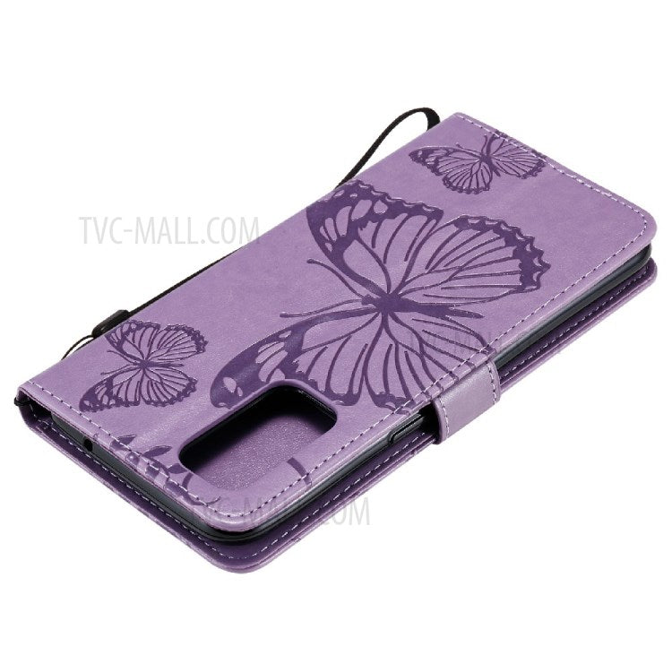 KT Imprinting Flower Series-2 Butterfly Pattern Imprinting Protective Shockproof Magnetic Clasp Wallet Leather Phone Cover Case with Stand for Oppo Reno5 4G/5G/Reno5 K/Find X3 Lite - Purple