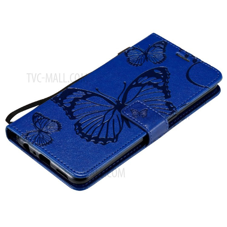 KT Imprinting Flower Series-2 Butterfly Pattern Imprinting Protective Shockproof Magnetic Clasp Wallet Leather Phone Cover Case with Stand for Oppo Reno5 4G/5G/Reno5 K/Find X3 Lite - Blue