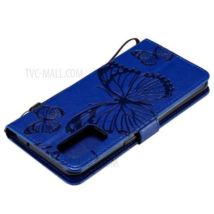 KT Imprinting Flower Series-2 Butterfly Pattern Imprinting Protective Shockproof Magnetic Clasp Wallet Leather Phone Cover Case with Stand for Oppo Reno5 4G/5G/Reno5 K/Find X3 Lite - Blue