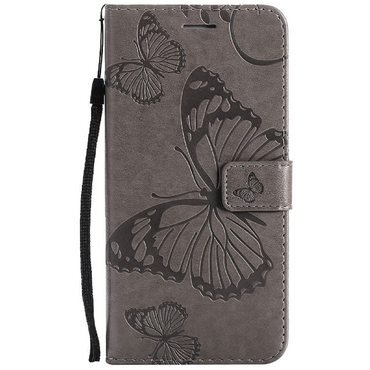 KT Imprinting Flower Series-2 Butterfly Pattern Imprinting Protective Shockproof Magnetic Clasp Wallet Leather Phone Cover Case with Stand for Oppo Reno5 4G/5G/Reno5 K/Find X3 Lite - Grey
