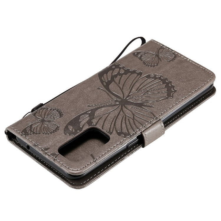 KT Imprinting Flower Series-2 Butterfly Pattern Imprinting Protective Shockproof Magnetic Clasp Wallet Leather Phone Cover Case with Stand for Oppo Reno5 4G/5G/Reno5 K/Find X3 Lite - Grey
