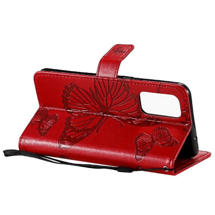 KT Imprinting Flower Series-2 Butterfly Pattern Imprinting Protective Shockproof Magnetic Clasp Wallet Leather Phone Cover Case with Stand for Oppo Reno5 4G/5G/Reno5 K/Find X3 Lite - Red