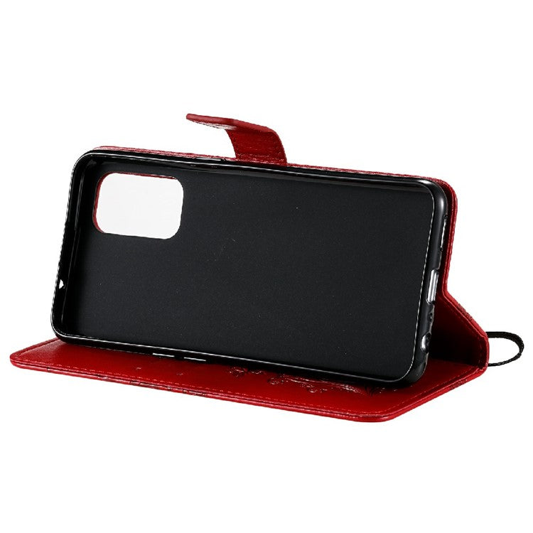 KT Imprinting Flower Series-2 Butterfly Pattern Imprinting Protective Shockproof Magnetic Clasp Wallet Leather Phone Cover Case with Stand for Oppo Reno5 4G/5G/Reno5 K/Find X3 Lite - Red