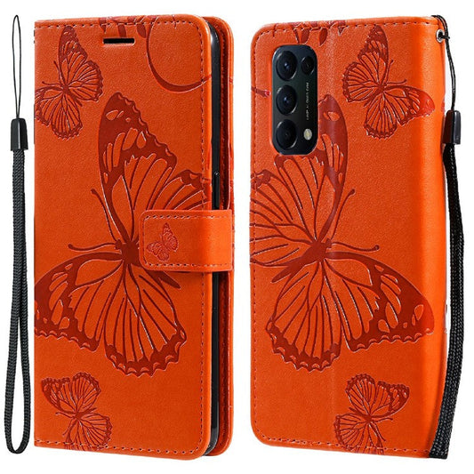 KT Imprinting Flower Series-2 Butterfly Pattern Imprinting Protective Shockproof Magnetic Clasp Wallet Leather Phone Cover Case with Stand for Oppo Reno5 4G/5G/Reno5 K/Find X3 Lite - Orange