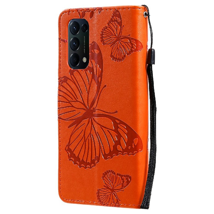 KT Imprinting Flower Series-2 Butterfly Pattern Imprinting Protective Shockproof Magnetic Clasp Wallet Leather Phone Cover Case with Stand for Oppo Reno5 4G/5G/Reno5 K/Find X3 Lite - Orange