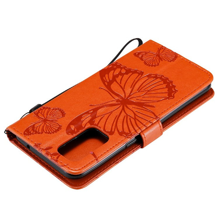 KT Imprinting Flower Series-2 Butterfly Pattern Imprinting Protective Shockproof Magnetic Clasp Wallet Leather Phone Cover Case with Stand for Oppo Reno5 4G/5G/Reno5 K/Find X3 Lite - Orange