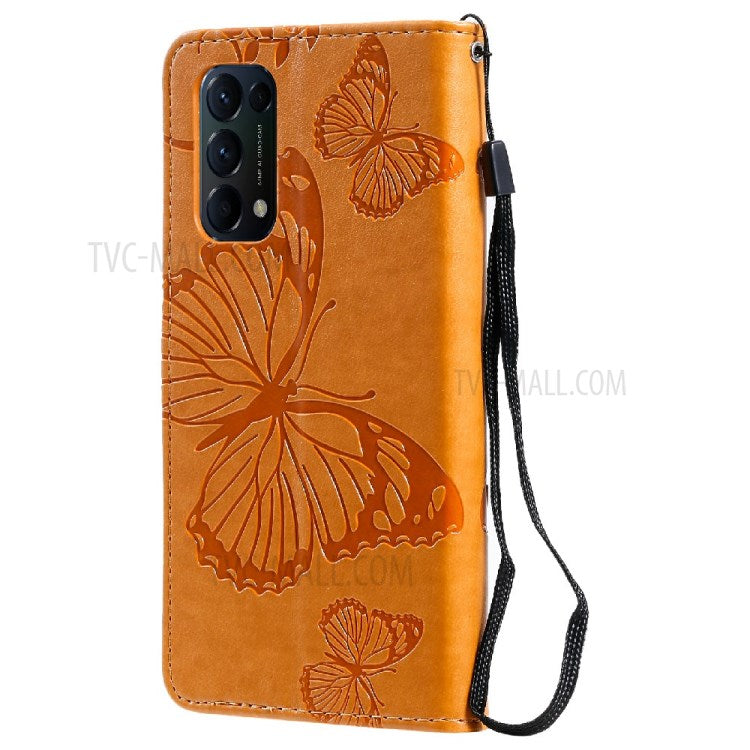 KT Imprinting Flower Series-2 Butterfly Pattern Imprinting Protective Shockproof Magnetic Clasp Wallet Leather Phone Cover Case with Stand for Oppo Reno5 4G/5G/Reno5 K/Find X3 Lite - Yellow