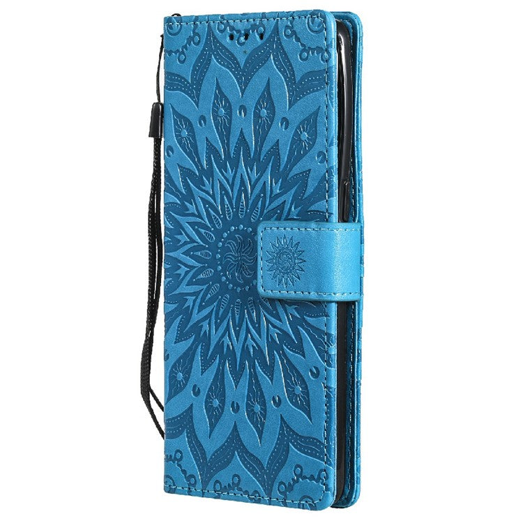 KT Imprinting Flower Series-1 Sunflower Imprint Stylish Pattern Magnetic Clasp Wallet Stand PU Leather Phone Cover Shell for Oppo Reno5 4G/5G/Reno5 K/Find X3 Lite - Blue