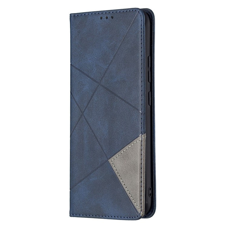 For Realme C21 / C20 Rhombus-Like Imprinting Leather Stand Case Card Holder Shell [with Fingerprint Hole] - Blue