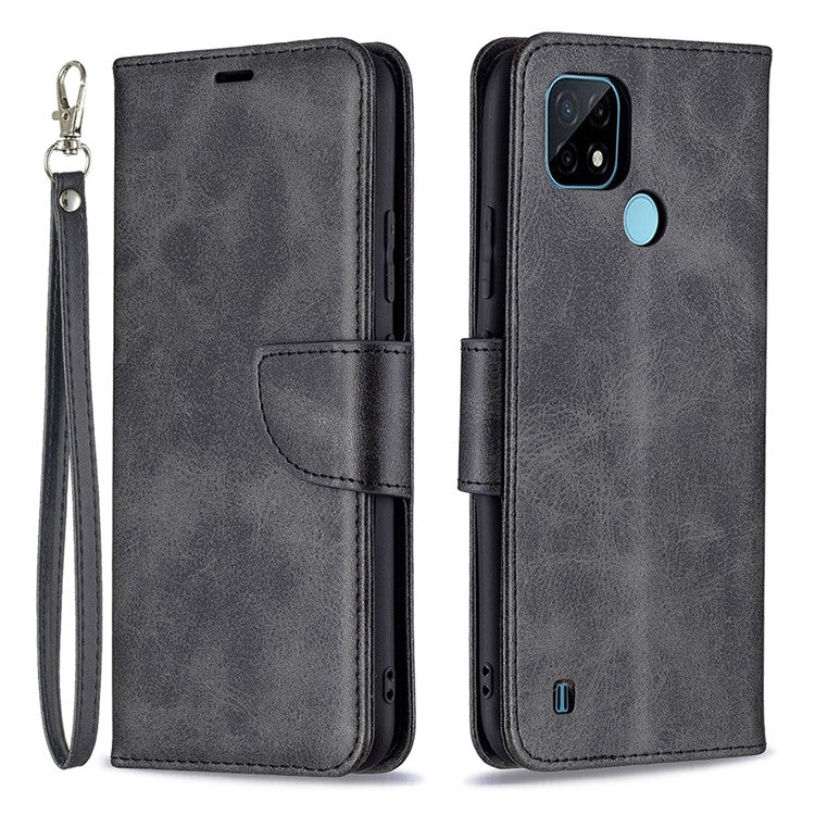 Magnetic Clasp Closure Stylish PU Leather Smartphone Wallet Stand Case [with Fingerprint Hole] for Realme C21/C20 - Black