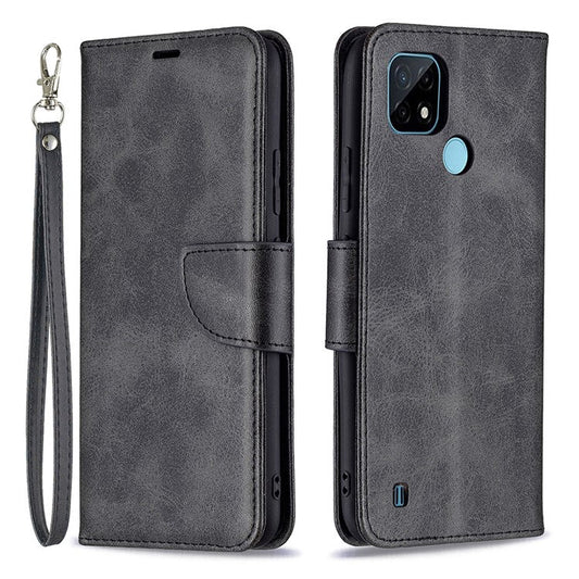 Magnetic Clasp Closure Stylish PU Leather Smartphone Wallet Stand Case [with Fingerprint Hole] for Realme C21/C20 - Black
