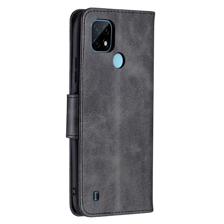 Magnetic Clasp Closure Stylish PU Leather Smartphone Wallet Stand Case [with Fingerprint Hole] for Realme C21/C20 - Black