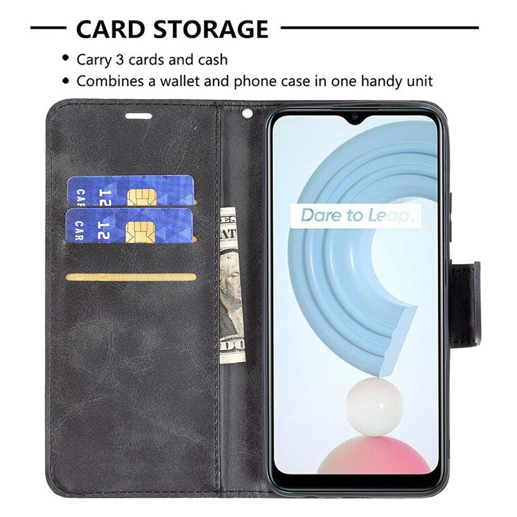 Magnetic Clasp Closure Stylish PU Leather Smartphone Wallet Stand Case [with Fingerprint Hole] for Realme C21/C20 - Black