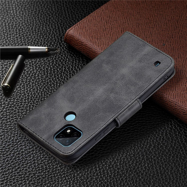 Magnetic Clasp Closure Stylish PU Leather Smartphone Wallet Stand Case [with Fingerprint Hole] for Realme C21/C20 - Black