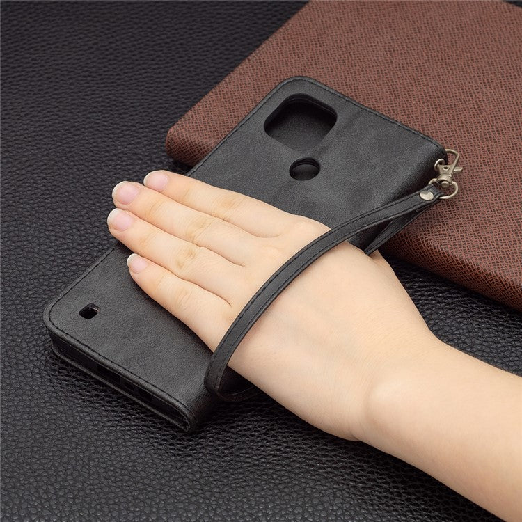 Magnetic Clasp Closure Stylish PU Leather Smartphone Wallet Stand Case [with Fingerprint Hole] for Realme C21/C20 - Black
