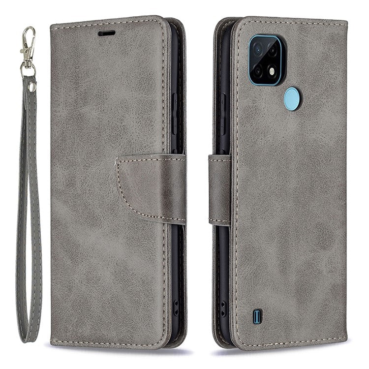 Magnetic Clasp Closure Stylish PU Leather Smartphone Wallet Stand Case [with Fingerprint Hole] for Realme C21/C20 - Grey