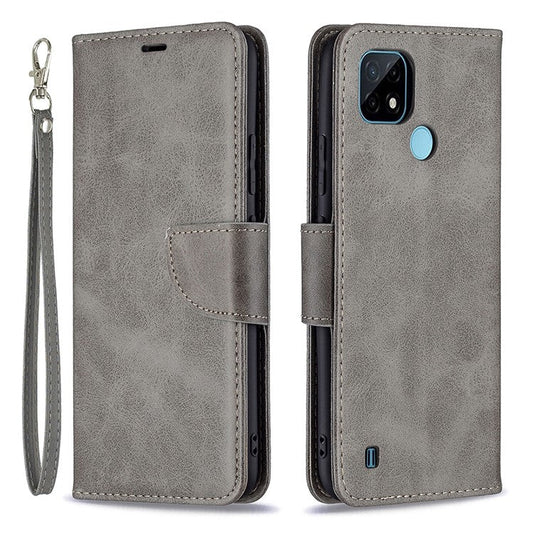 Magnetic Clasp Closure Stylish PU Leather Smartphone Wallet Stand Case [with Fingerprint Hole] for Realme C21/C20 - Grey