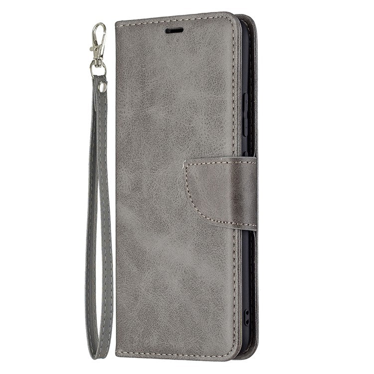 Magnetic Clasp Closure Stylish PU Leather Smartphone Wallet Stand Case [with Fingerprint Hole] for Realme C21/C20 - Grey