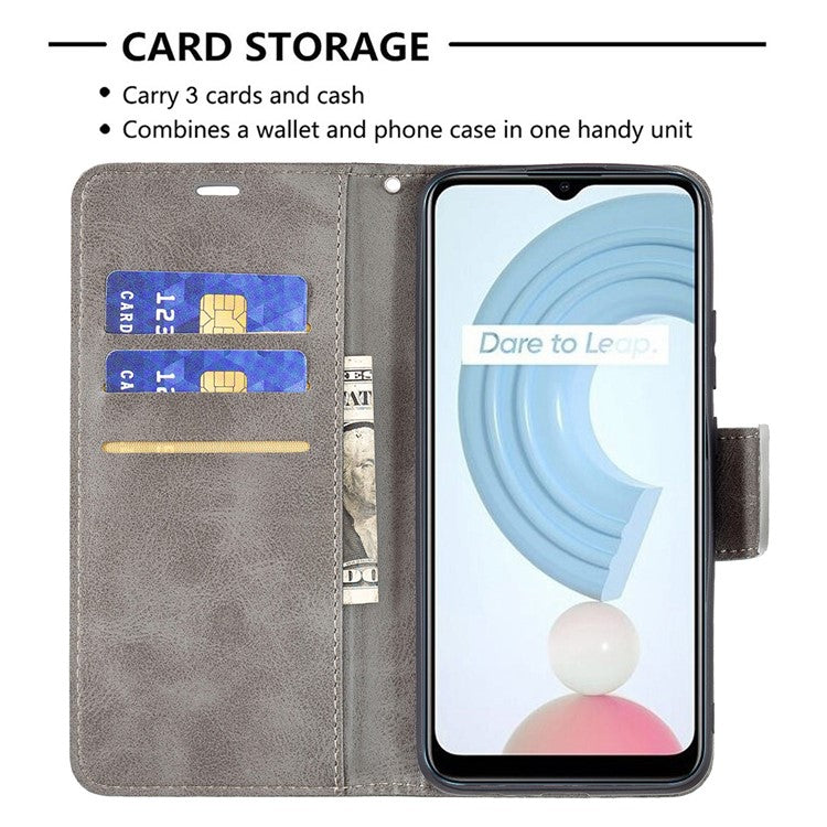 Magnetic Clasp Closure Stylish PU Leather Smartphone Wallet Stand Case [with Fingerprint Hole] for Realme C21/C20 - Grey