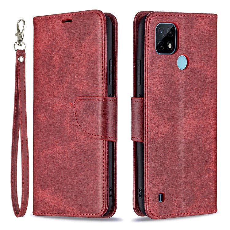 Magnetic Clasp Closure Stylish PU Leather Smartphone Wallet Stand Case [with Fingerprint Hole] for Realme C21/C20 - Red