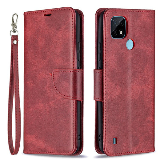 Magnetic Clasp Closure Stylish PU Leather Smartphone Wallet Stand Case [with Fingerprint Hole] for Realme C21/C20 - Red