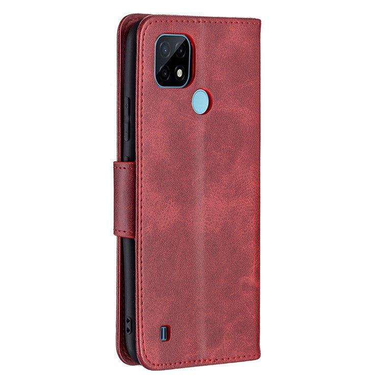 Magnetic Clasp Closure Stylish PU Leather Smartphone Wallet Stand Case [with Fingerprint Hole] for Realme C21/C20 - Red