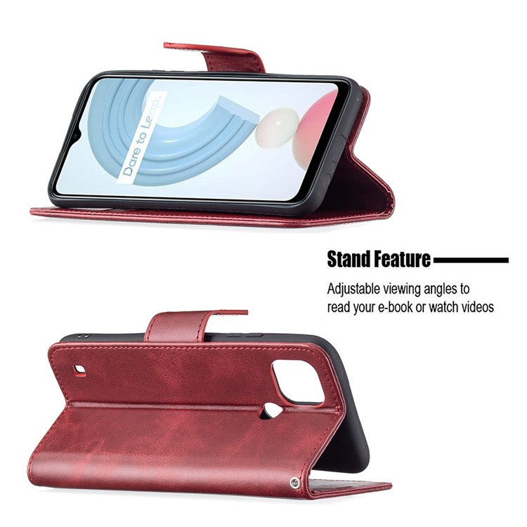 Magnetic Clasp Closure Stylish PU Leather Smartphone Wallet Stand Case [with Fingerprint Hole] for Realme C21/C20 - Red