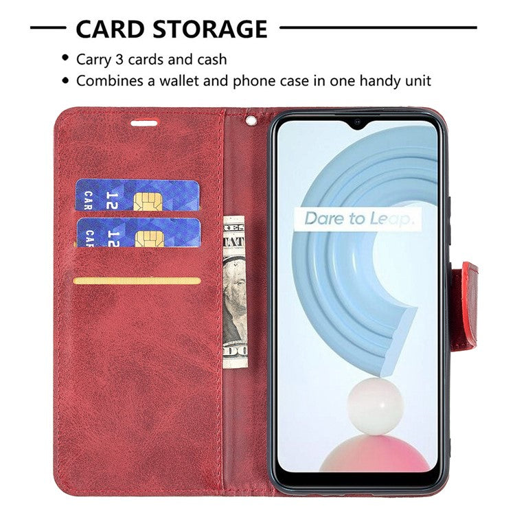 Magnetic Clasp Closure Stylish PU Leather Smartphone Wallet Stand Case [with Fingerprint Hole] for Realme C21/C20 - Red