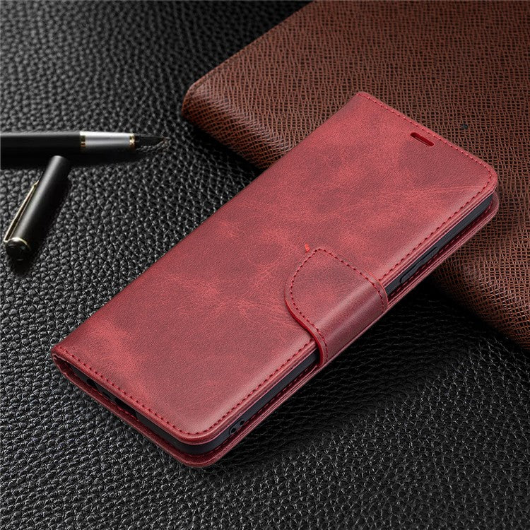 Magnetic Clasp Closure Stylish PU Leather Smartphone Wallet Stand Case [with Fingerprint Hole] for Realme C21/C20 - Red