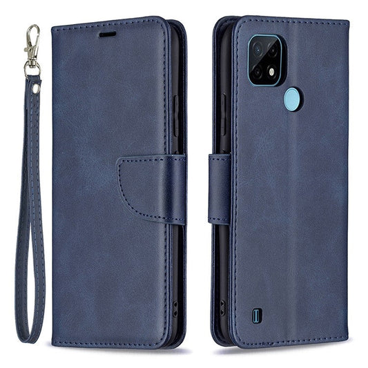 Magnetic Clasp Closure Stylish PU Leather Smartphone Wallet Stand Case [with Fingerprint Hole] for Realme C21/C20 - Blue