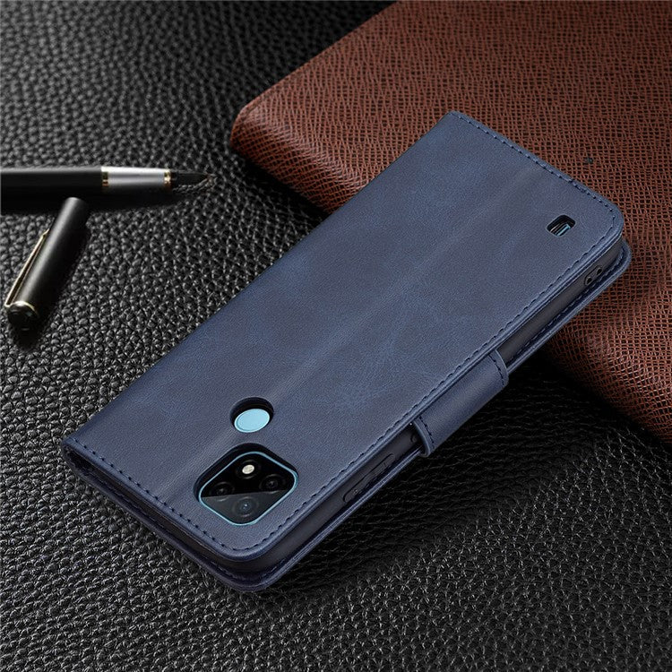 Magnetic Clasp Closure Stylish PU Leather Smartphone Wallet Stand Case [with Fingerprint Hole] for Realme C21/C20 - Blue