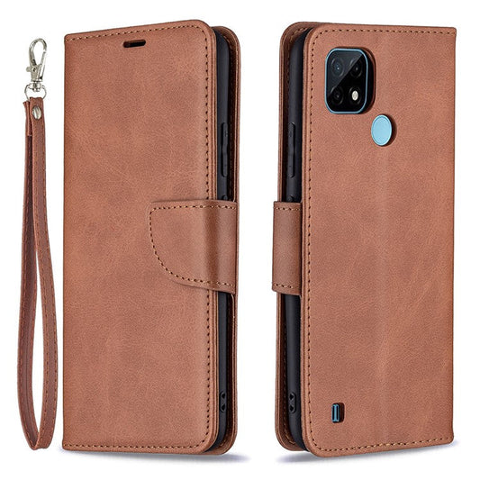 Magnetic Clasp Closure Stylish PU Leather Smartphone Wallet Stand Case [with Fingerprint Hole] for Realme C21/C20 - Brown