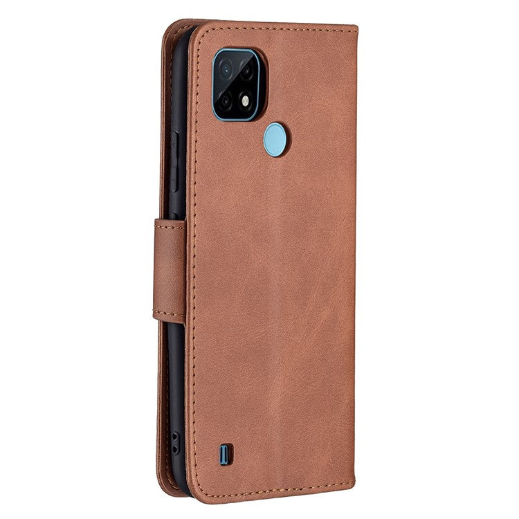 Magnetic Clasp Closure Stylish PU Leather Smartphone Wallet Stand Case [with Fingerprint Hole] for Realme C21/C20 - Brown