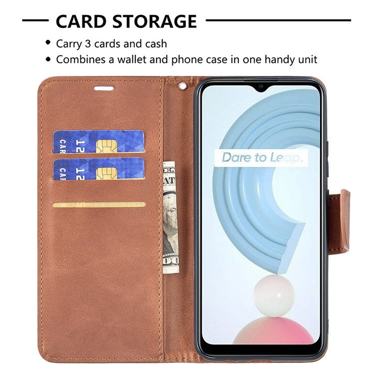 Magnetic Clasp Closure Stylish PU Leather Smartphone Wallet Stand Case [with Fingerprint Hole] for Realme C21/C20 - Brown