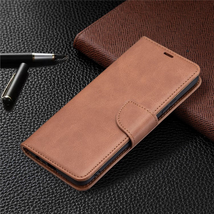 Magnetic Clasp Closure Stylish PU Leather Smartphone Wallet Stand Case [with Fingerprint Hole] for Realme C21/C20 - Brown