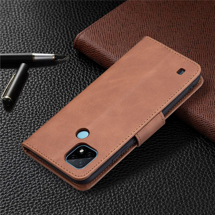 Magnetic Clasp Closure Stylish PU Leather Smartphone Wallet Stand Case [with Fingerprint Hole] for Realme C21/C20 - Brown