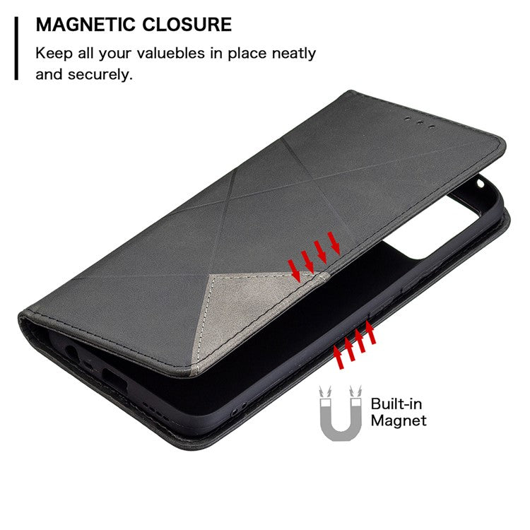 For Realme 8 / 8 Pro Rhombus-Like Imprinting Drop-Proof Leather Stand Case Card Holder Shell - Black