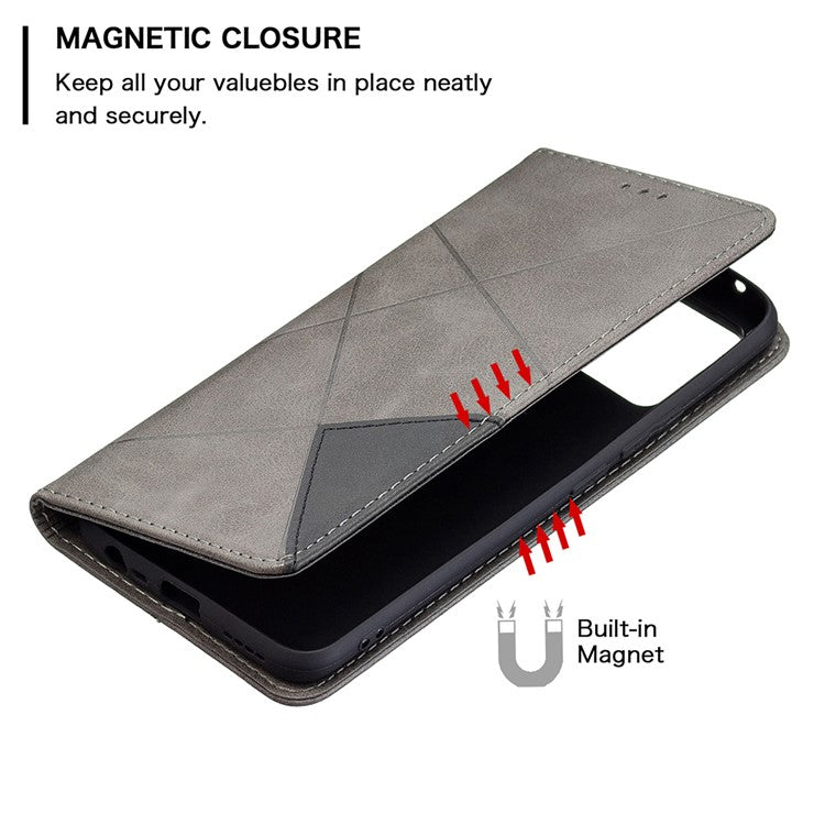 For Realme 8 / 8 Pro Rhombus-Like Imprinting Drop-Proof Leather Stand Case Card Holder Shell - Grey