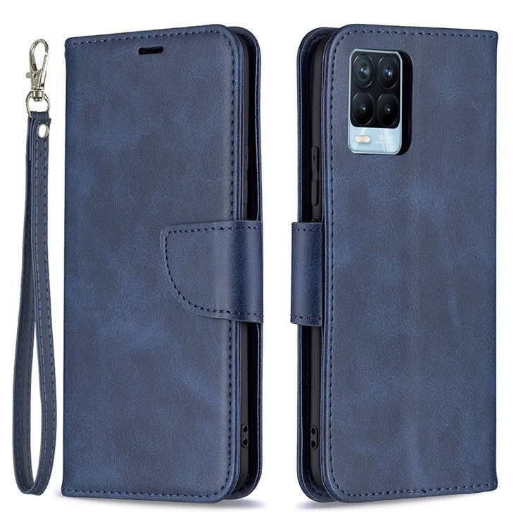 360° Full Coverage Stylish PU Leather Smartphone Wallet Stand Case for Realme 8/8 Pro - Blue