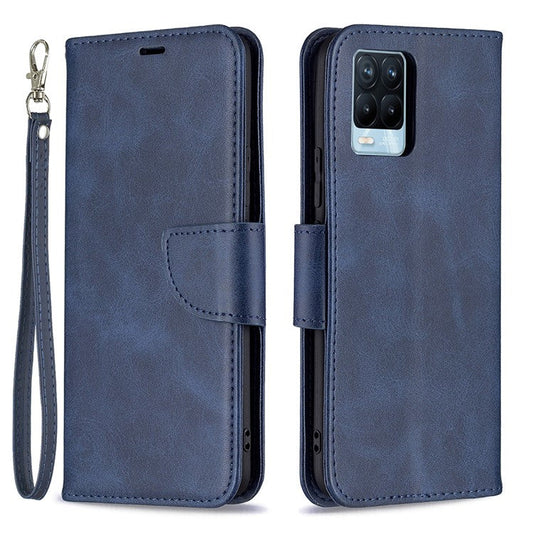 360° Full Coverage Stylish PU Leather Smartphone Wallet Stand Case for Realme 8/8 Pro - Blue