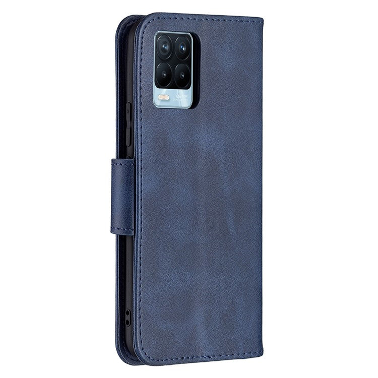 360° Full Coverage Stylish PU Leather Smartphone Wallet Stand Case for Realme 8/8 Pro - Blue