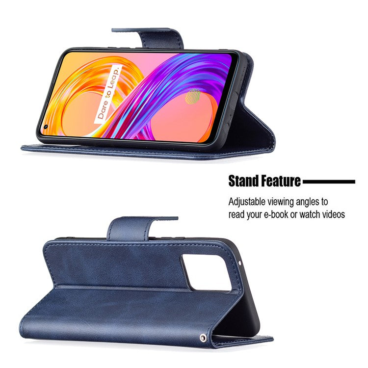 360° Full Coverage Stylish PU Leather Smartphone Wallet Stand Case for Realme 8/8 Pro - Blue