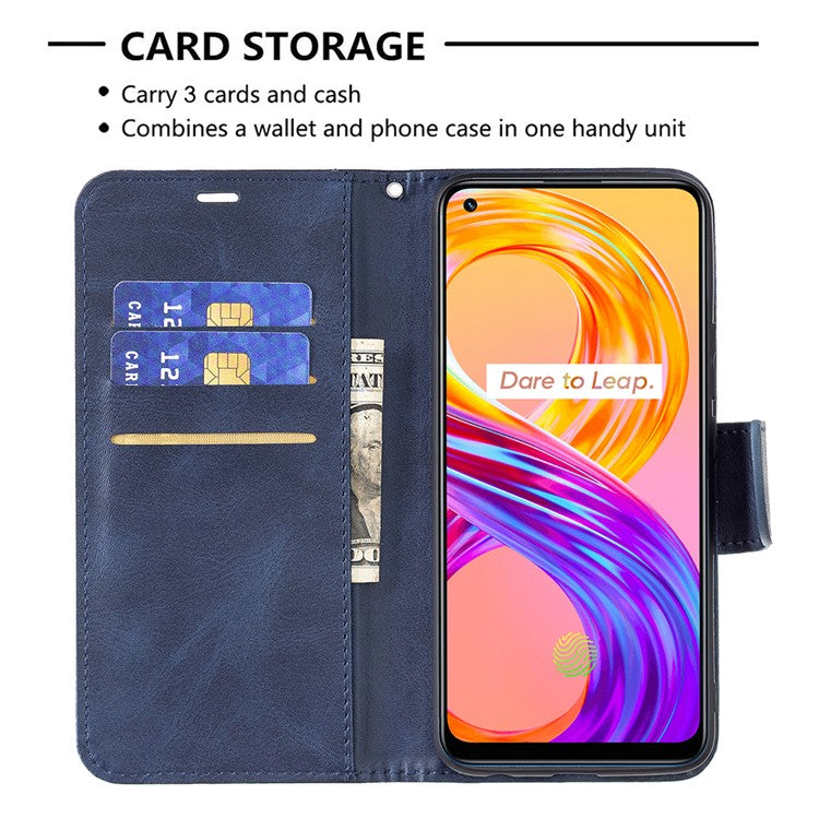 360° Full Coverage Stylish PU Leather Smartphone Wallet Stand Case for Realme 8/8 Pro - Blue