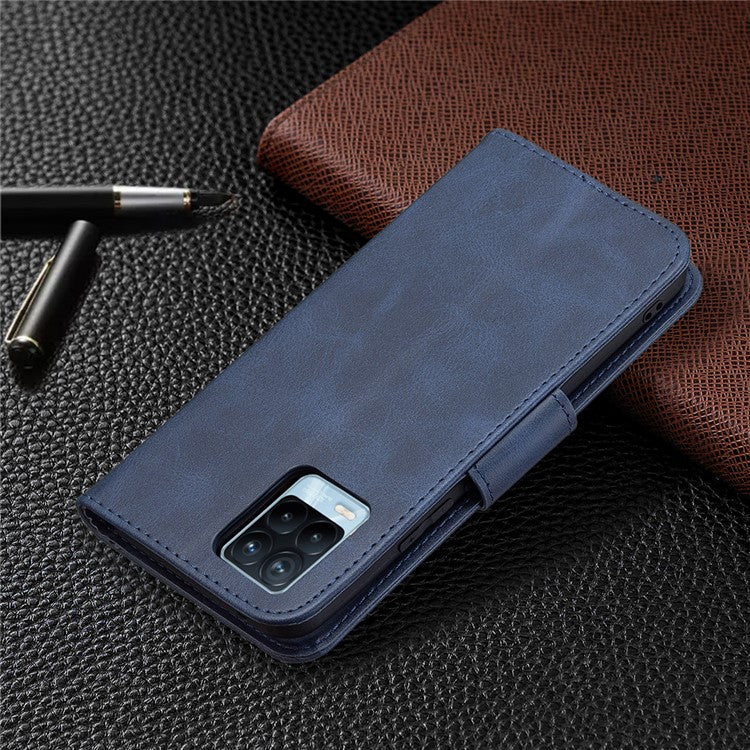 360° Full Coverage Stylish PU Leather Smartphone Wallet Stand Case for Realme 8/8 Pro - Blue