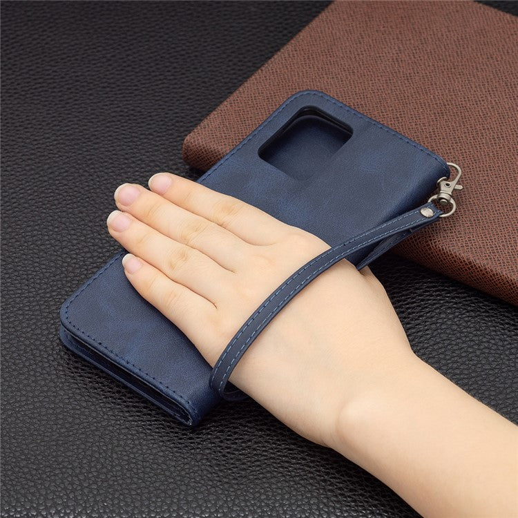 360° Full Coverage Stylish PU Leather Smartphone Wallet Stand Case for Realme 8/8 Pro - Blue