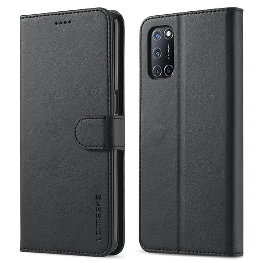 LC.IMEEKE Wallet Design Leather Phone Stand Case Shell for Oppo Reno5 4G/5G / Reno5 K 4G/5G / Find X3 Lite - Black