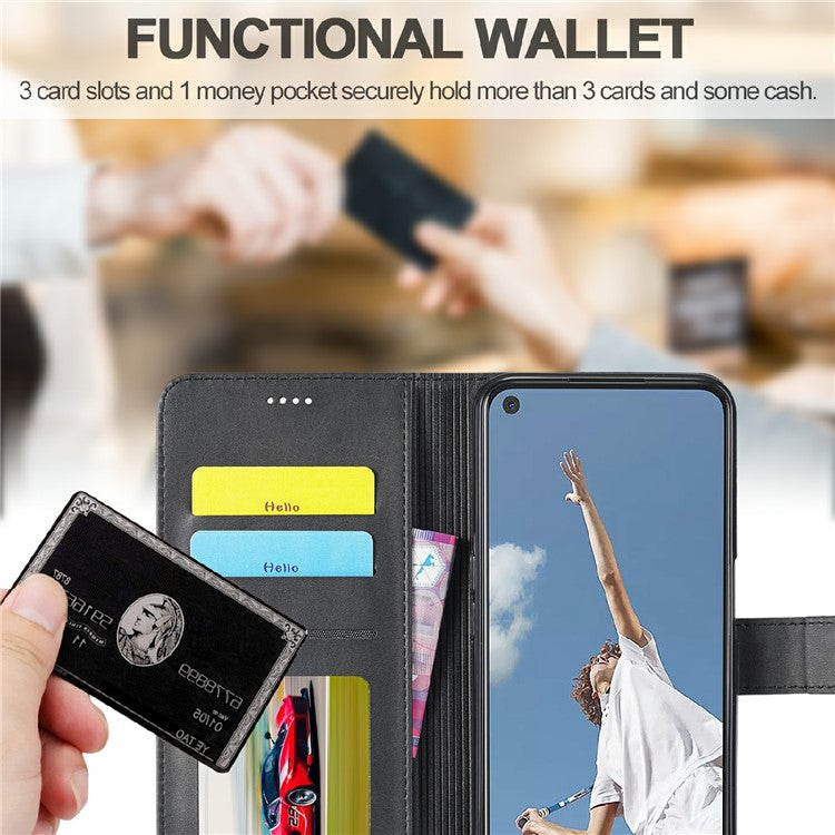 LC.IMEEKE Wallet Design Leather Phone Stand Case Shell for Oppo Reno5 4G/5G / Reno5 K 4G/5G / Find X3 Lite - Black