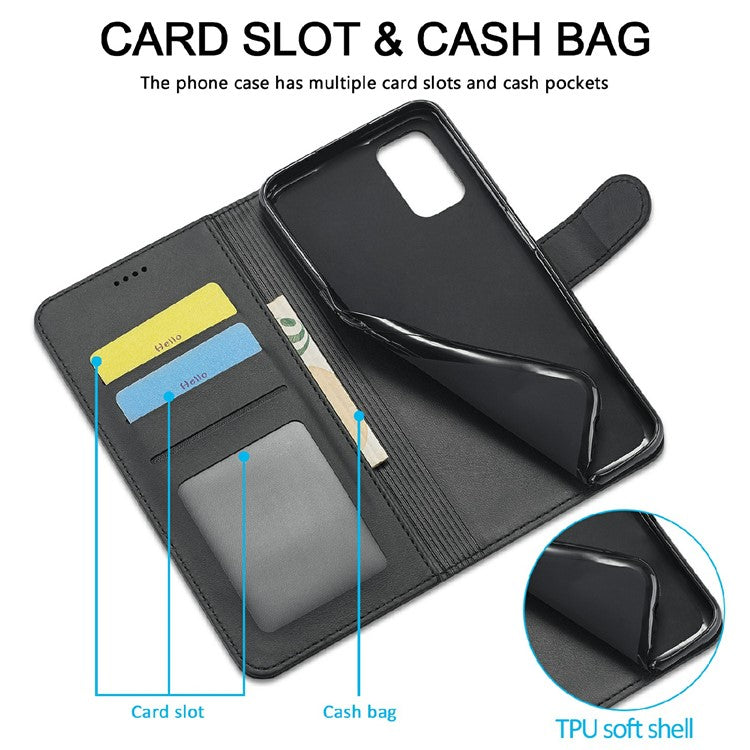 LC.IMEEKE Wallet Design Leather Phone Stand Case Shell for Oppo Reno5 4G/5G / Reno5 K 4G/5G / Find X3 Lite - Black